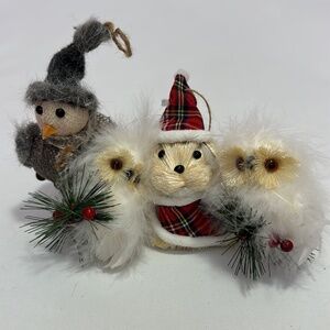 Lot 4 Christmas Holiday Ornaments Feather & Or Twigs Decorations Used